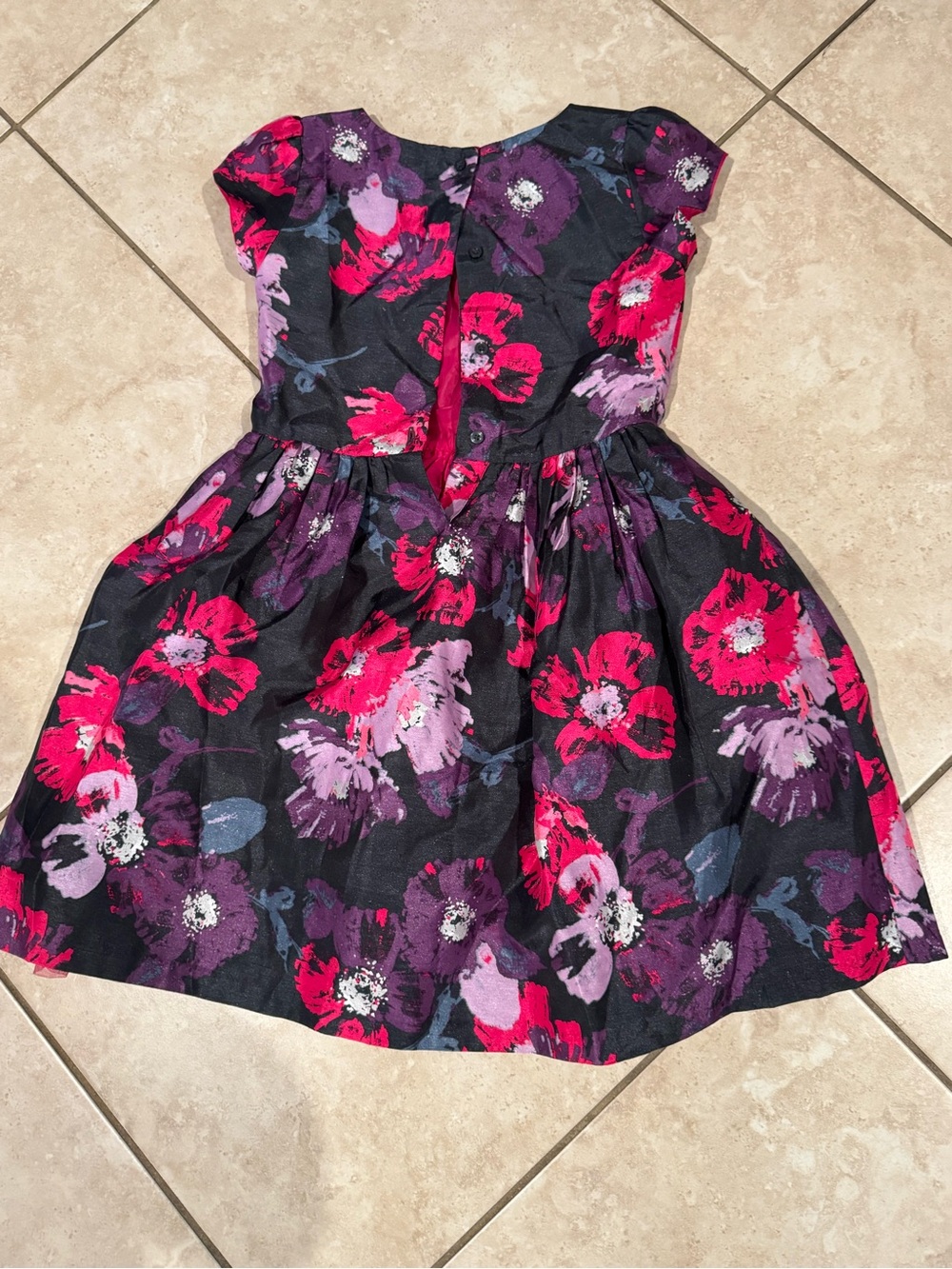 Gymboree Black Floral Party Dress with Pink & Purple Blooms